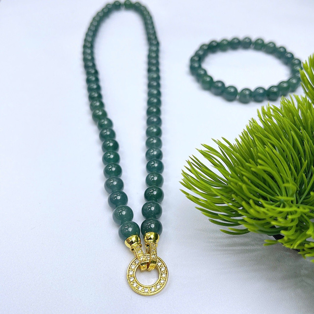 Set Vòng Cổ + Vòng Tay Ngọc Lam Tự Nhiên Type A Cao Cấp Chuẩn Gu Sang👍